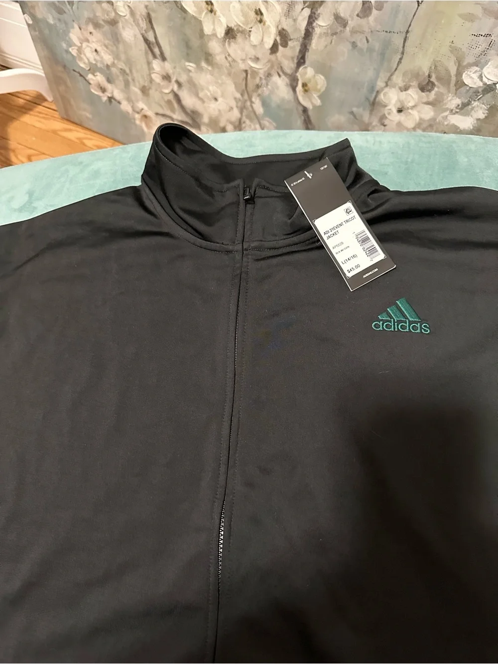 adidas Black and Green Full-Zip Track Suit Jacket and pants